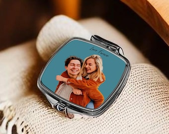 Custom Vector Couple Mirror | Personalised Compact Mirror | Purse Keepsake | Personalized Gift for Couples | 3 Shapes/ Sizes