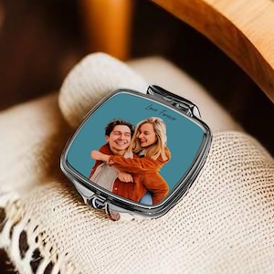 Custom Vector Couple Mirror Personalised Compact Mirror Purse Keepsake Personalized Gift for Couples 3 Shapes/ Sizes Square 6.6 x 7.35 cm