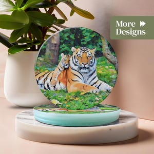 タイガーガラスコースター | 動物アートデザイン | ガラスコースター4枚セット | コーヒーテーブルコースター | あなただけのオリジナルコースター | 動物愛好家へのギフト