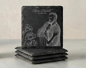 Personalised Engraved Slate Wedding Coaster - Rock Slate Coasters