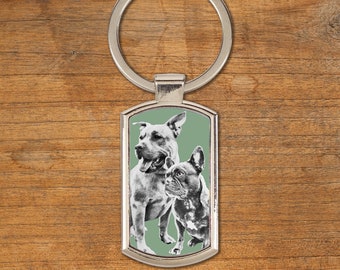 Personalised Pet Portrait Keyring - Custom Sketch from own Pet Photo, on Metal locket - Pet Lover Gift