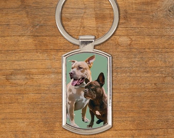 Personalised Pet Portrait Keyring - Custom Vector Art from own Pet Photo, on Metal locket - Pet Lover Gift