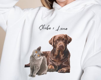 Personalised Pet Vector Hoodie - Custom Pet Portrait Sweatshirt - Your own Pet's Photo Transformed into Apparel - Adult Sizes XS to XXL