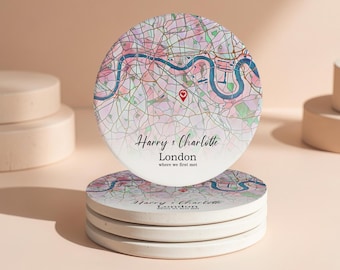 Personalized Map Ceramic Coaster Set - Where it all Began City Art