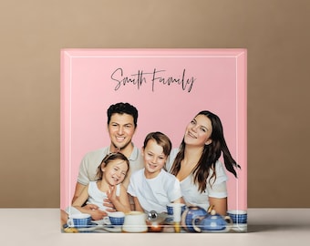 Personalized Family Portrait Glass Desk Art - Custom Family Photo Gift
