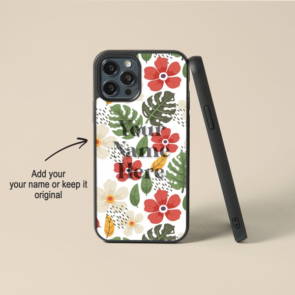 Custom Plant Floral Phone Case | Personalised Name Flower Case | Tempered Glass Pattern Cover | Customised gift | iPhone & Samsung Galaxy