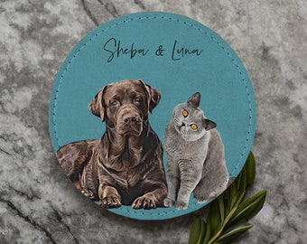 Custom Pet Leather Coasters | Leather Placemats | Coffee Table Coaster | Personalised Pet Portrait | Dog Lovers & Pet Loss Gift