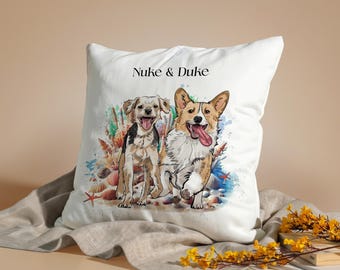 Custom Hand-Drawn Pet Portrait Pillow - Personalized Pet Memorial