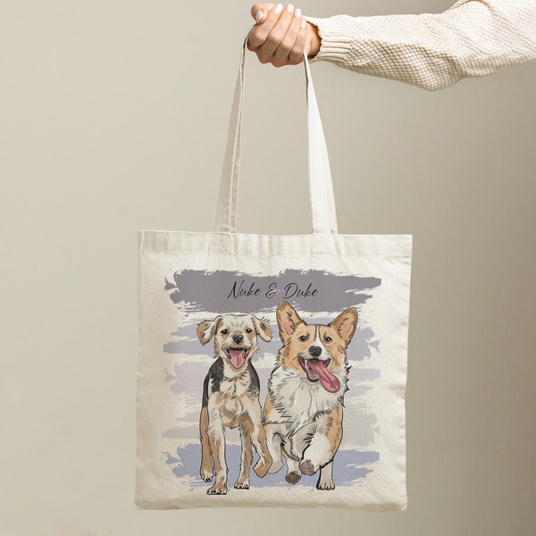 Custom Pet Portrait Tote Bag | Hand-drawn Sketch | Gifts for Dog Lovers & Pet Loss | Cat or Dog Owner Gift | Birthday Gift