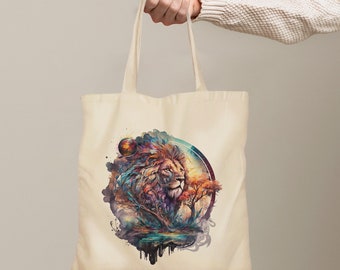 Lion Tote Bag | Vibrant Surrealism Art | Personalised Shopping Bag