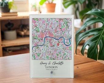 Personalised Map, Glass Desk Art | Custom Where it all Began City Print | Birthday, Wedding, Anniversary, Valentines Day Gift for her/ him