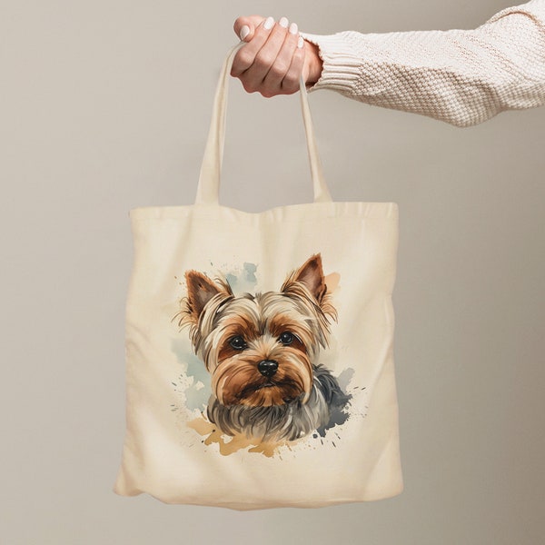 Yorkshire Terrier I sac fourre-tout | Peinture aquarelle colorée | Sac shopping personnalisé