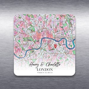 Personalisierte Karte Kühlschrankmagnet | Individuell wo alles begann Stadt Karte | Hochzeit, Jahrestag, Valentinstag, Weihnachtsgeschenk für Sie / Ihn