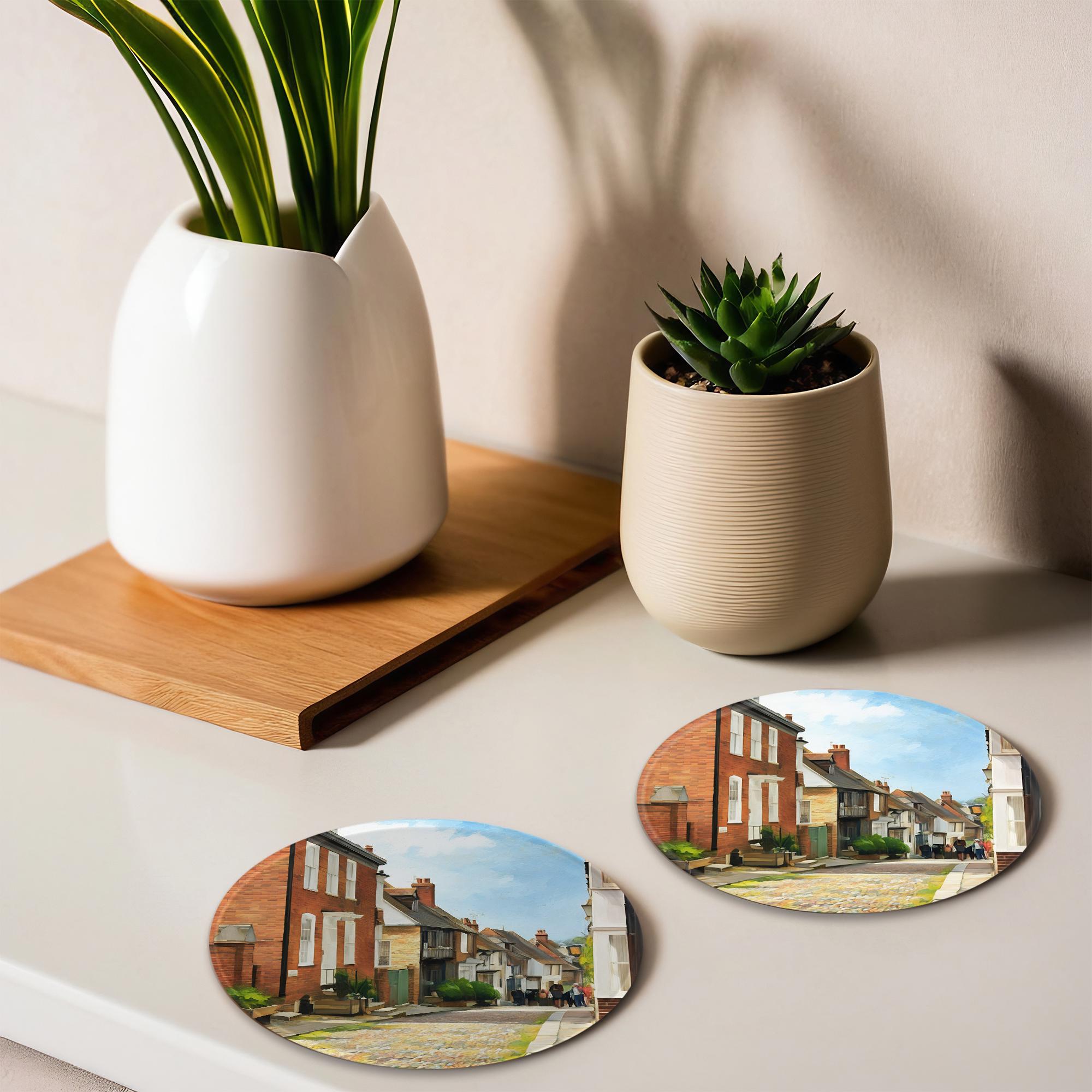 British Village Theme Glass Coasters | Personalised Coffee Table Decor ...