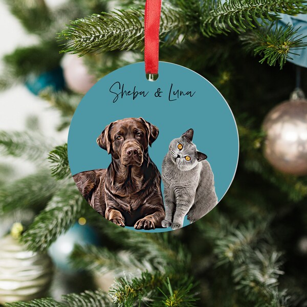 Custom Pet Christmas Ornament | Personalised Dog Portrait Cover | Dog/ Cat memorial gift | Personalised Christmas Bauble  & Tree Decoration