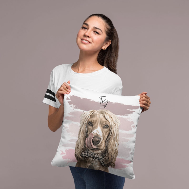 Custom Pet Pillow Personalised Pet Portrait Pet memorial gift Gifts for Dog Lovers & Pet Loss Pet portrait painting 4 art styles image 2