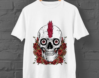 Skull Roses All Graphic T-Shirt | Custom Skull Tee | White Unisex Shirt | Slim-fit, crew neck | Sizes: Kids Ages 1 - 12, Adult XS - 3XL
