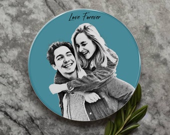 Custom Sketch Couple Coasters | Glass Placemats | Coffee Table Coaster | Personalised Couple Painting | Anniversary Gift | Wedding Gift