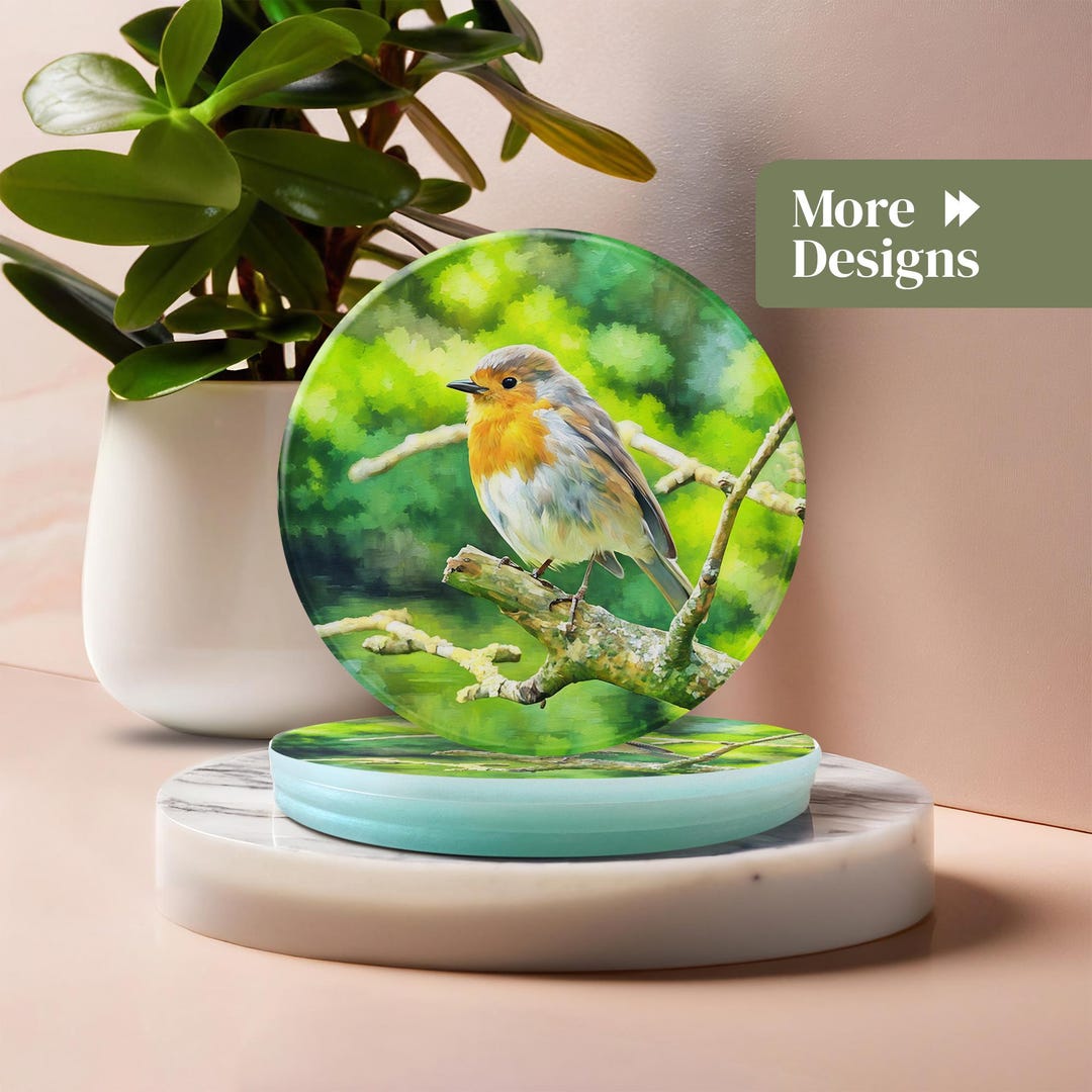 Robin Bird Glass Coasters | Personalized Animal Lover Gift, Set of 4 - Etsy