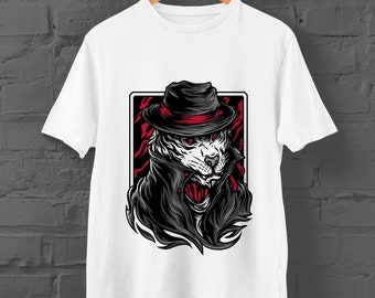 Detective Wolf All Graphic T-Shirt | Custom Wolf Tee | White Unisex Shirt | Slim-fit, crew neck | Sizes: Kids Ages 1 - 12, Adult XS - 3XL