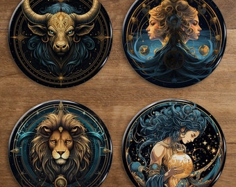 Zodiac Sign Glass Coasters | Unique 12 Zodiac Coaster| Coffee Table Coaster Set | Personalised for you | Birthday Gift