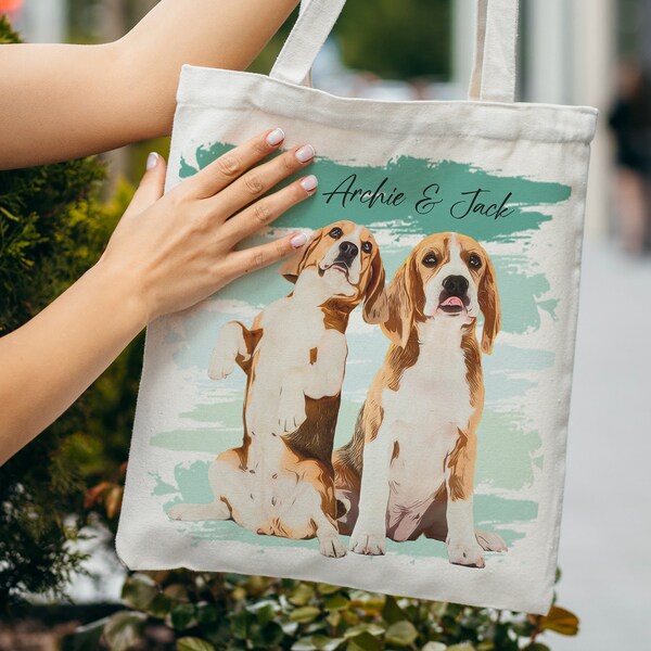 Personalised Pet Portrait Tote & Shopping Bag - Custom Vector Art from Pet Photo - Unique Pet Lover Gift, available in 3 sizes / colours