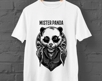 Mr Panda Graphic T-Shirt | Custom Panda Tee | White Unisex Shirt | Slim-fit, crew neck | Sizes: Kids Ages 1 - 12, Adult XS - 3XL