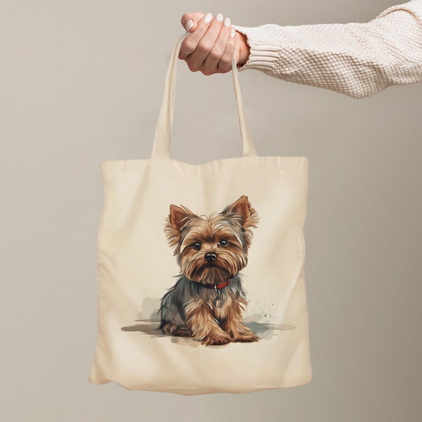 fourre-tout Yorkshire Terrier IV | Peinture aquarelle colorée | Sac shopping personnalisé