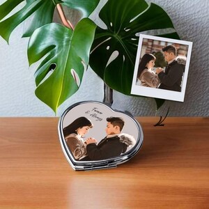 Custom Vector Couple Mirror Personalised Compact Mirror Purse Keepsake Personalized Gift for Couples 3 Shapes/ Sizes Heart 6.5 x 5.9 cm