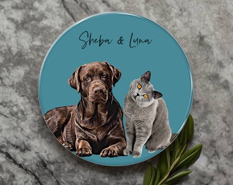 Posavasos personalizados para mascotas / Manteles individuales de vidrio / Posavasos de mesa de centro / Retrato personalizado de mascotas / Amantes de los perros y pérdida de mascotas / Regalo del dueño del gato / perro