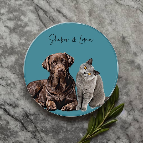 Dessous de verre personnalisés pour animaux de compagnie | Napperons en verre | Dessous de verre pour table basse | Portrait d'animal de compagnie personnalisé | Amoureux des chiens et perte d'animaux de compagnie | Cadeau pour propriétaire de chat ou de chien