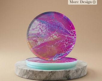 Rainbow Marble Glass Coasters | Personalised Marble Art Coaster Set