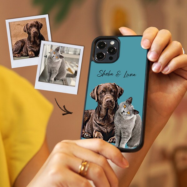 Coque de portable personnalisée pour animal de compagnie | Couverture personnalisée pour portrait de chien | Cadeau commémoratif chien/chat | Cadeaux pour les amoureux des chiens et des animaux de compagnie | Étuis pour iPhone/Samsung