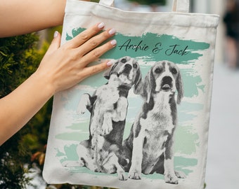 Personalised Pet Portrait Tote & Shopping Bag - Custom Sketch from Pet Photo - Unique Pet Lover Gift, available in 3 sizes / colours
