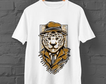 Detective Tiger All Graphic T-Shirt | Custom Tiger Tee | White Unisex Shirt | Slim-fit, crew neck | Sizes: Kids Ages 1 - 12, Adult XS - 3XL