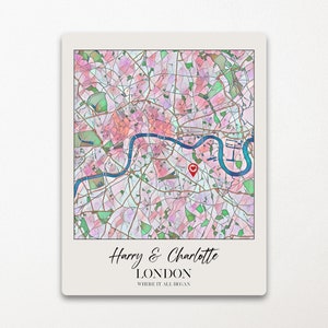 Art mural carte personnalisé | Carte personnalisée du lieu où tout a commencé | Poster en métal | Cadeau mariage, anniversaire, Noël pour elle