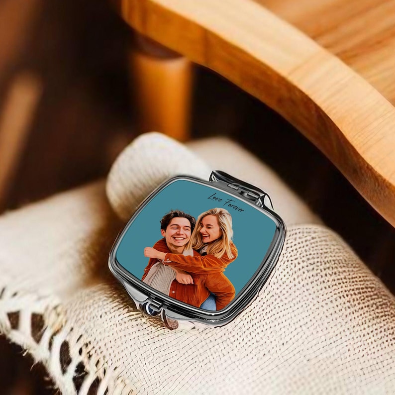 Custom Vector Couple Mirror Personalised Compact Mirror Purse Keepsake Personalized Gift for Couples 3 Shapes/ Sizes Square 6.6 x 7.35 cm