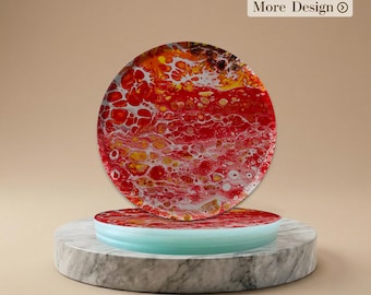Blood Orange Marble Glass Coasters | Personalised Marble Art Coaster Set