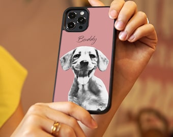 Personalised Pet Phone Case - Custom Sketch on Tempered Glass Cover, from Pet Photo - Pet Lover Gift, available in iPhone & Samsung