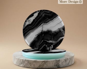 Black & White Marble Glass Coasters | Personalised Marble Art Coaster Set
