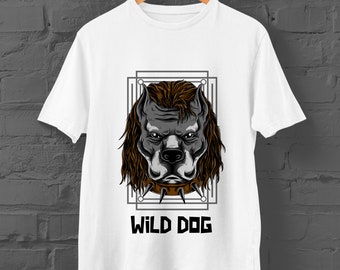 Wild Dog Graphic T-Shirt | Custom Black Wild Dog Tee | White Unisex Shirt | Slim-fit, crew neck | Sizes: Kids Ages 1 - 12, Adult XS - 3XL