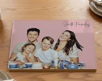 Custom Family Portrait Glass Placemat – Personalised Home Decor