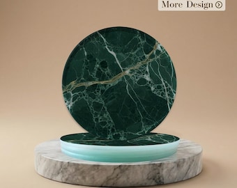 Emerald Green Marble Glass Coasters | Personalised Marble Art Coaster Set