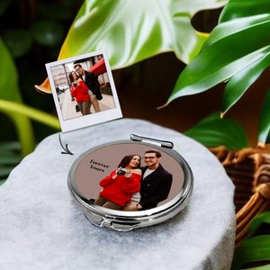 Custom Vector Couple Mirror Personalised Compact Mirror Purse Keepsake Personalized Gift for Couples 3 Shapes/ Sizes Oval 6.3 x 7.2 cm