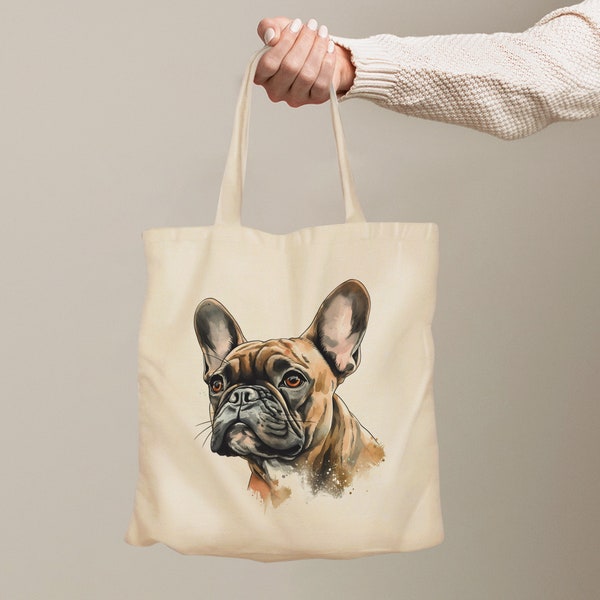 bouledogue français I sac fourre-tout | Peinture aquarelle colorée | Sac shopping personnalisé