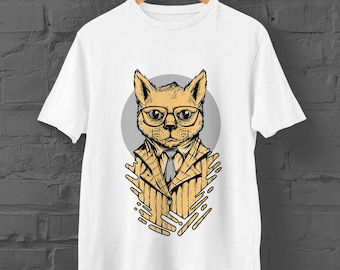 Mr Cat Graphic T-Shirt | Custom Cat Tee | White Unisex Shirt | Slim-fit, crew neck | Sizes: Kids Ages 1 - 12, Adult XS - 3XL