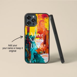 Custom Oil Canvas Phone Case | Personalised Name Abstract Case | Tempered Glass Marble Cover | Customised gift | iPhone & Samsung Galaxy