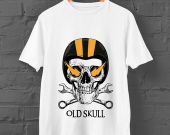 Old Skull All Graphic T-Shirt | Custom Skull Tee | White Unisex Shirt | Slim-fit, crew neck | Sizes: Kids Ages 1 - 12, Adult XS - 3XL