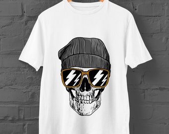 Retro Skull All Graphic T-Shirt | Custom Skull Tee | White Unisex Shirt | Slim-fit, crew neck | Sizes: Kids Ages 1 - 12, Adult XS - 3XL