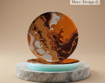 Caramel Marble Glass Coasters | Personalised Marble Art Coaster Set